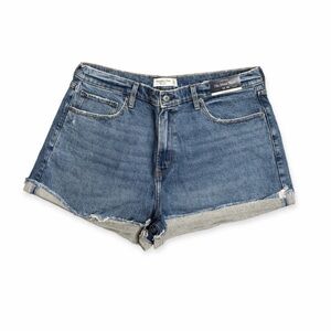 Abercrombie & Fitch High Rise Mom Shorts 16W Cut Off Denim Distressed Blue NWT